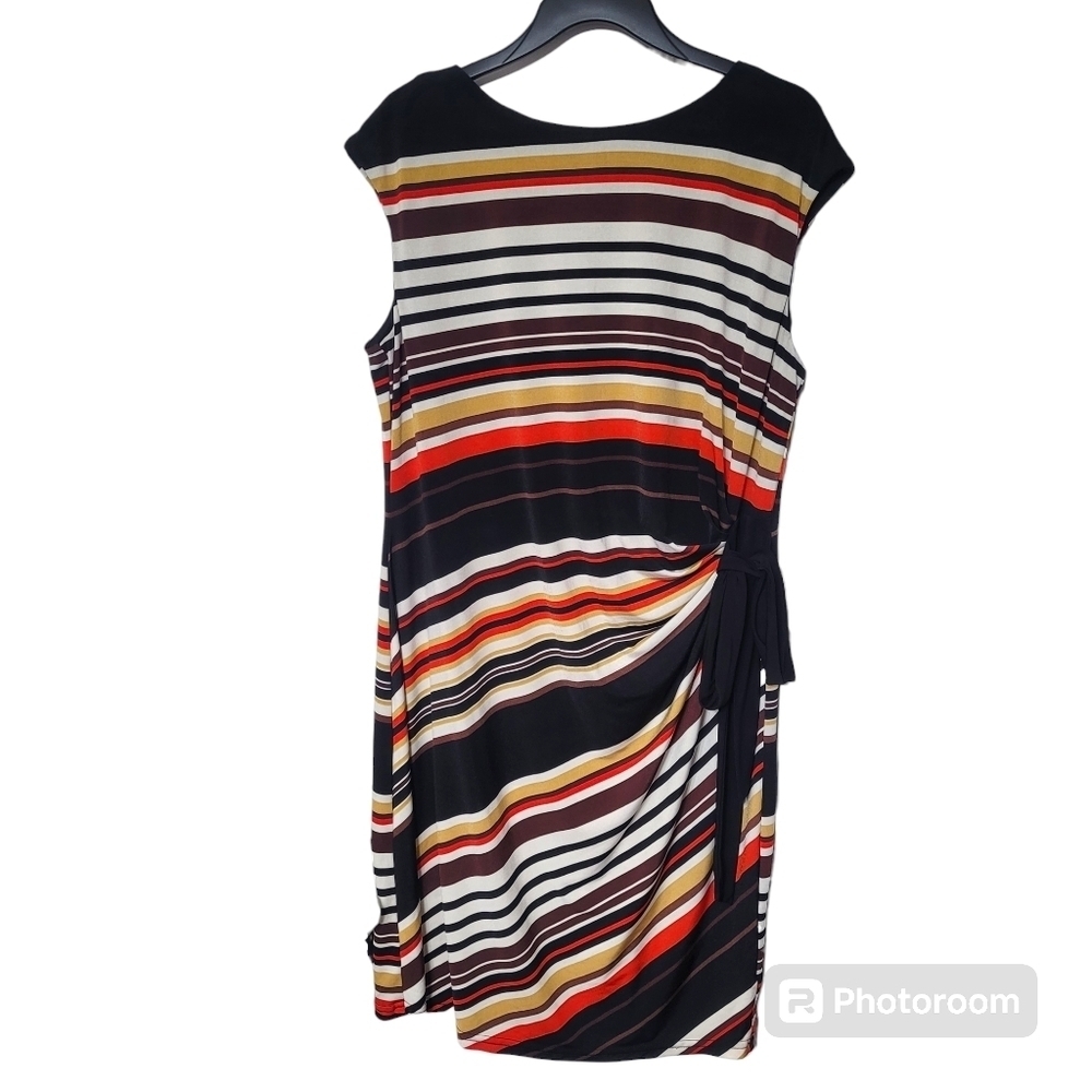 R&K Striped Red And Black Multicolor Sleeveless Side Tie Midi Dress Size XL